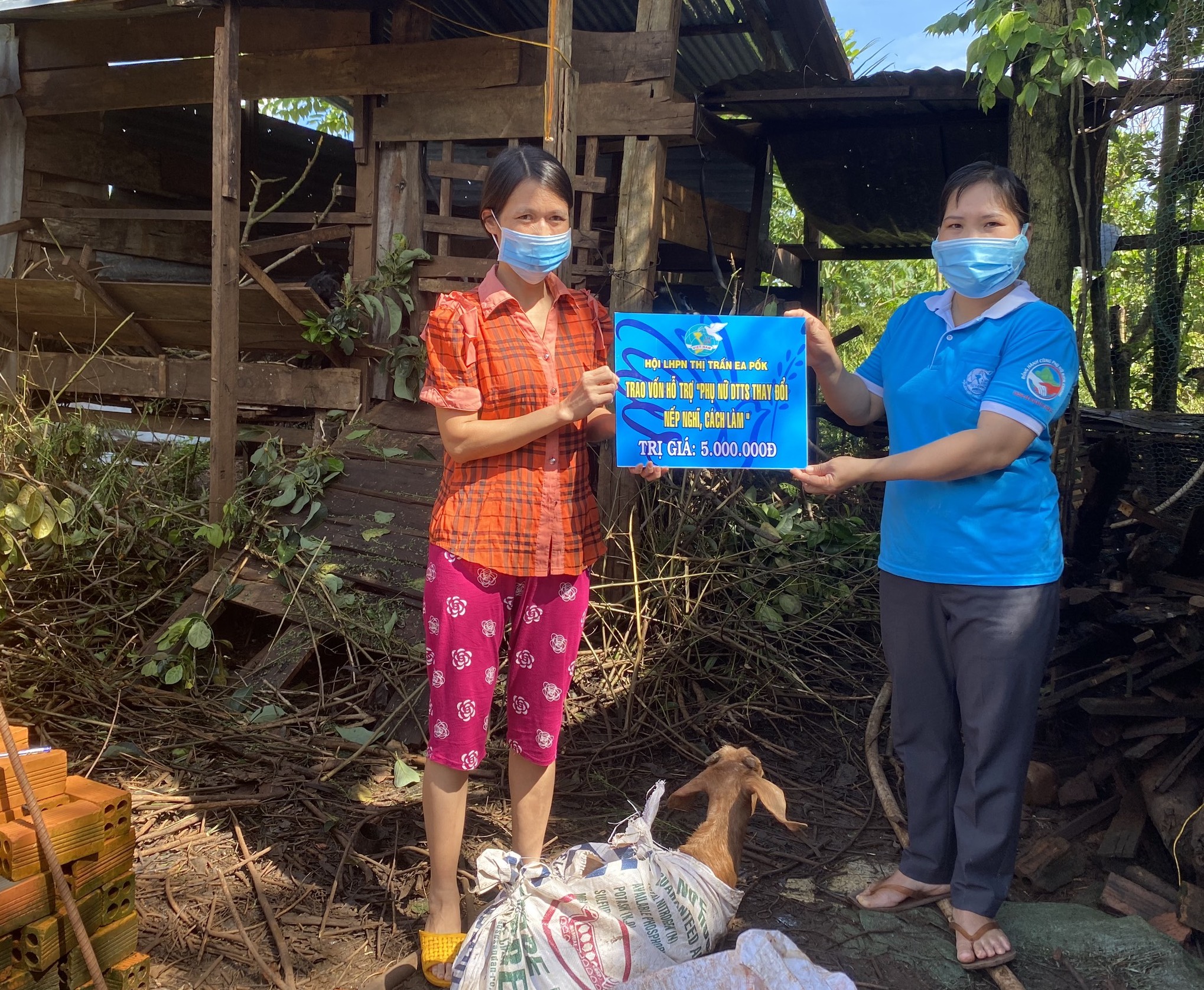 Hội LHPN thị trấn Ea Pốk trao dê giống sinh sản cho 03 hội viên có hoàn cảnh khó khăn ở buôn Pốk B