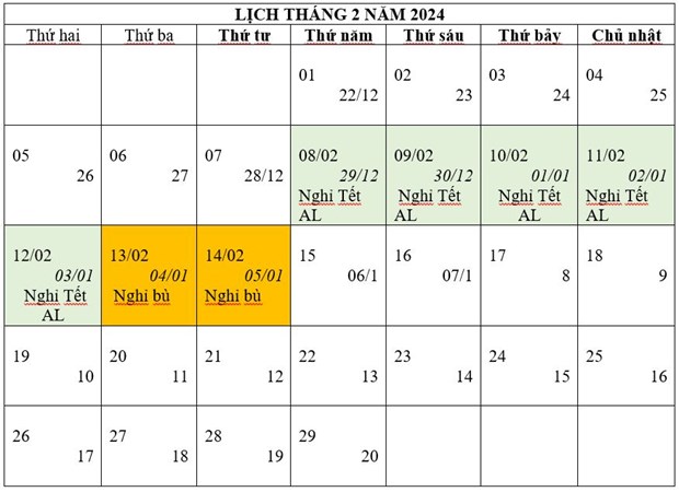 Lịch nghỉ Tết Dương lịch 2024 và Tết Nguyên đán Giáp Thìn