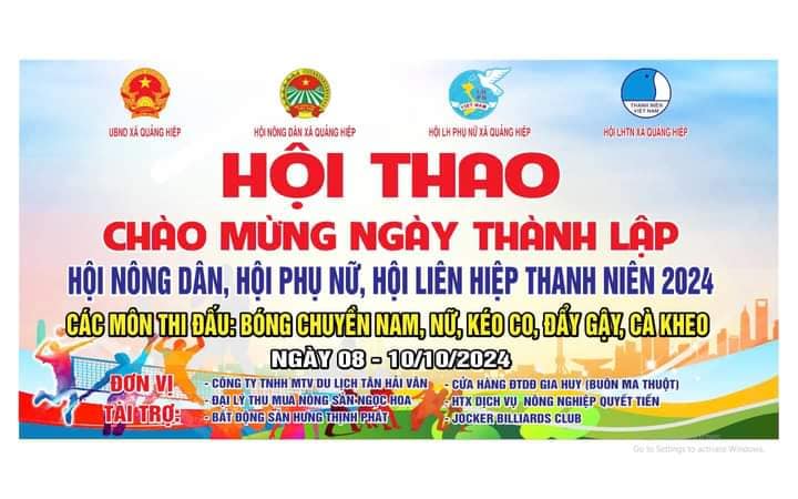 Hội thao Nhân dịp kỷ niệm 94 năm ngày truyền thống Dân vận của Đảng (15/10/1930-15/10/2024); Kỷ niệm 120 năm ngày thành lập tỉnh Đăk Lăk (22/11/1904-22/11/2024); Kỷ niệm Ngày thành lập các tổ chức Đoàn thể ( Hội Nông dân, Hội LH Phụ nữ, Hội Liên hiệp Thanh niên).